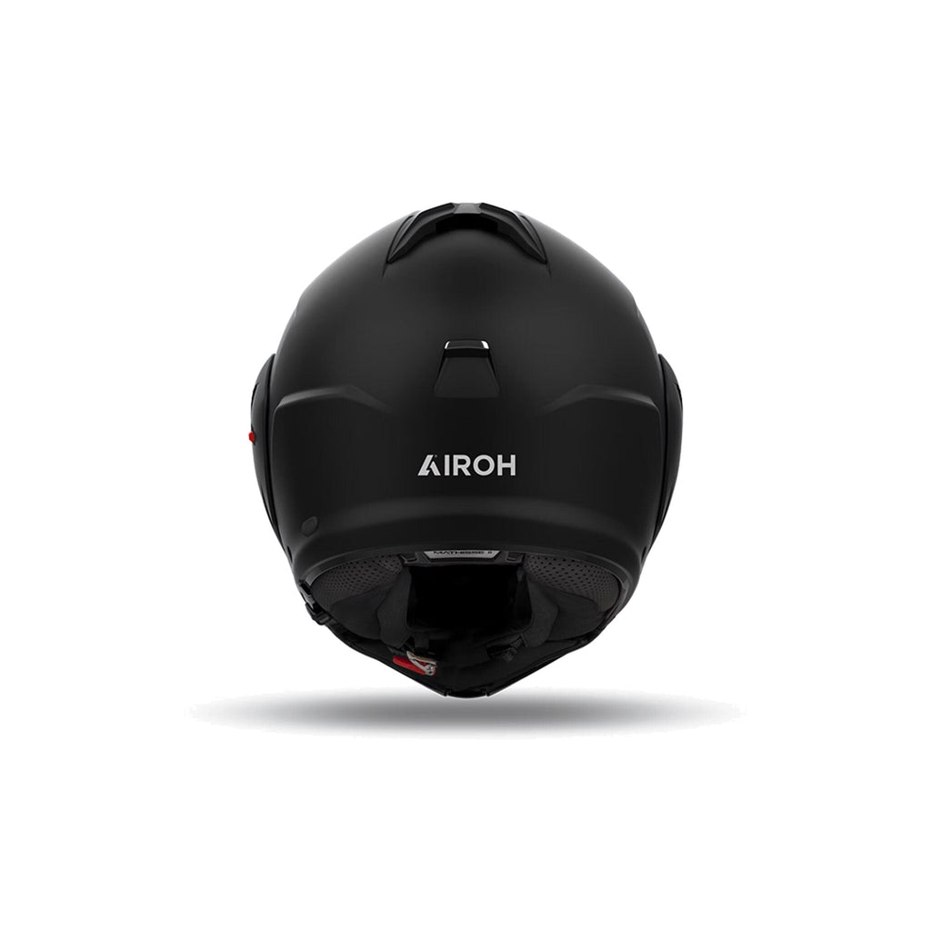 Retro del casco modulare Airoh Mathisse II nero opaco con logo Airoh chiaro