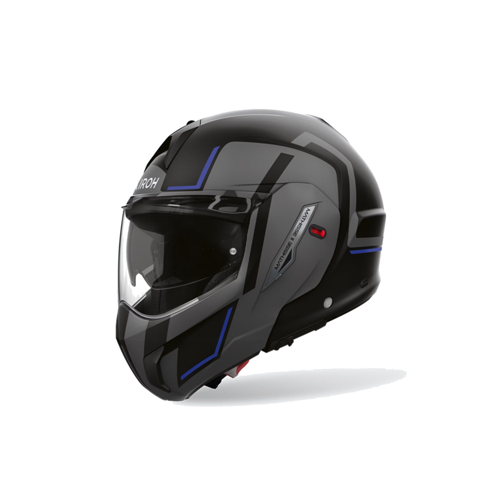 Airoh Mathisse II Genius Nero/Grigio/Blu Opaco MTH2G18, casco modulare, vista di tre quarti dal lato sinistro