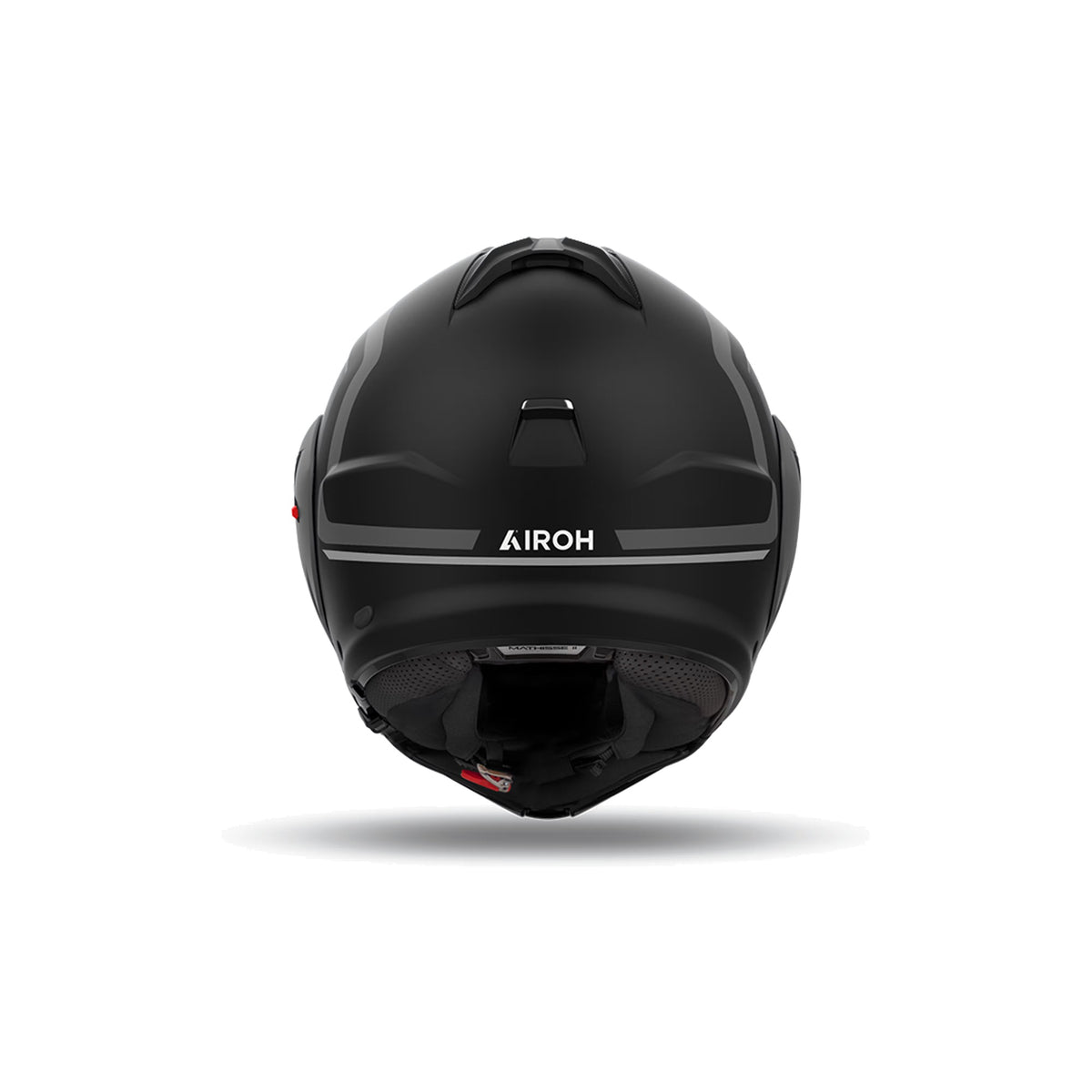 Airoh Mathisse II Genius Nero/Grigio Opaco visto da dietro, con logo Airoh e fascia grigia