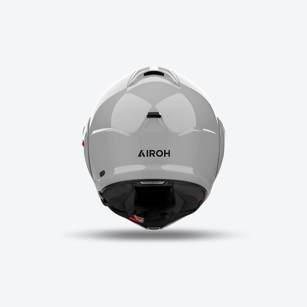 Retro del casco modulare Airoh Mathisse II grigio cemento lucido con logo Airoh