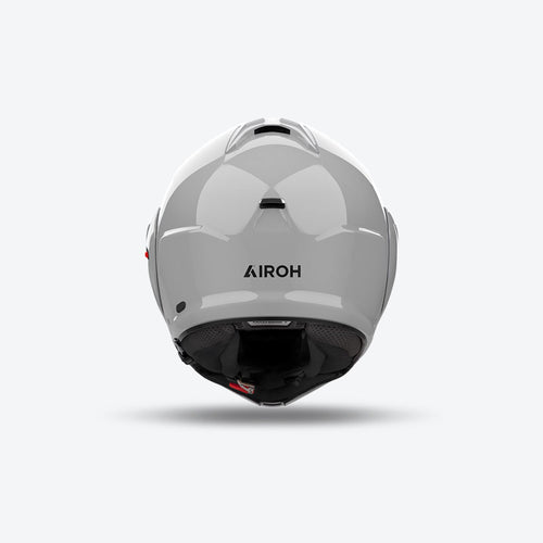 Retro del casco modulare Airoh Mathisse II grigio cemento lucido con logo Airoh