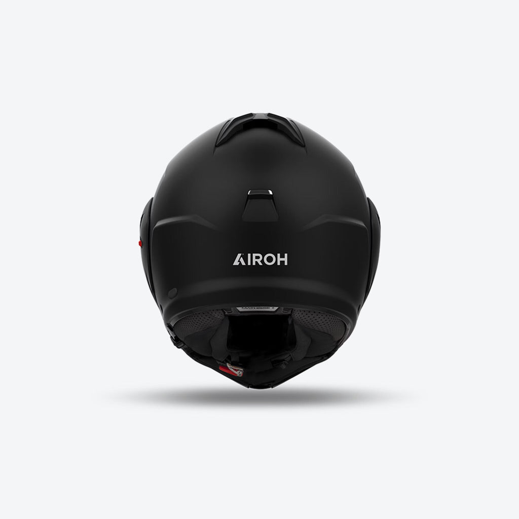 Retro del casco modulare Airoh Mathisse II nero opaco con logo Airoh chiaro