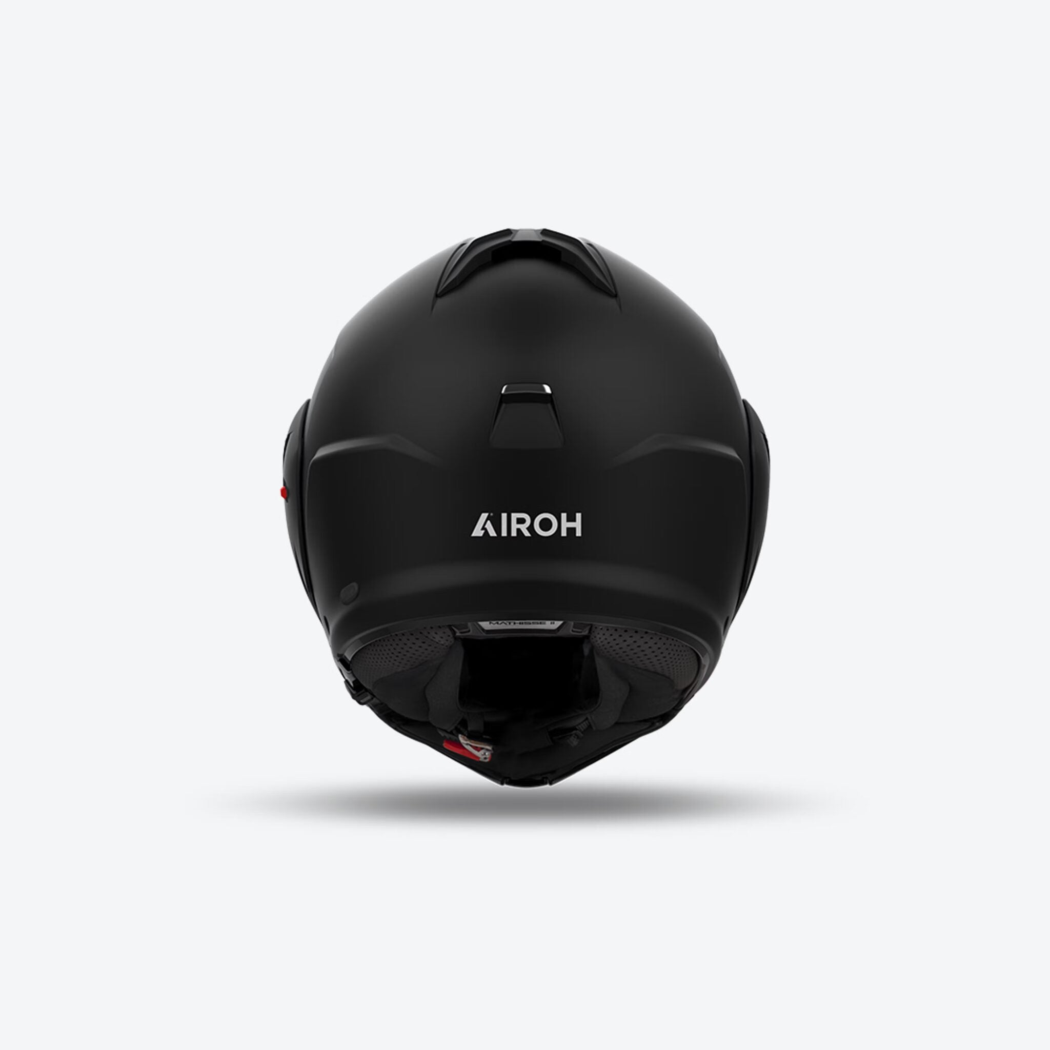 Retro del casco modulare Airoh Mathisse II nero opaco con logo Airoh chiaro