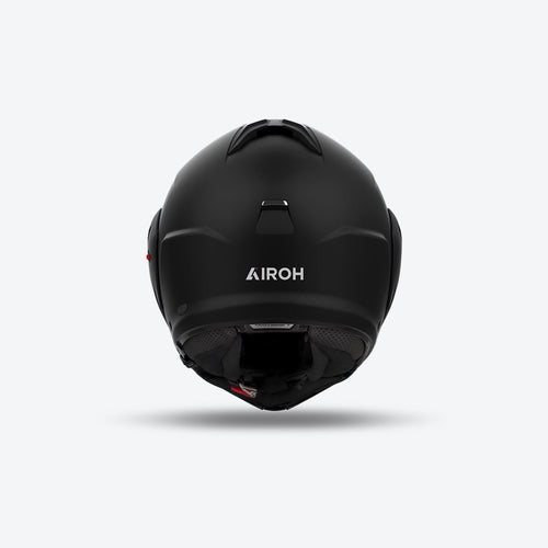 Retro del casco modulare Airoh Mathisse II nero opaco con logo Airoh chiaro