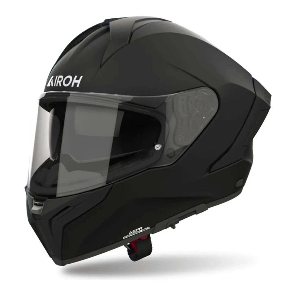 Airoh Matryx Color Nero Opaco (MX11), casco integrale visto di tre quarti dal lato sinistro, grafica nera opaca a tinta unita