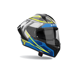 Airoh Matryx Rider Grigio/Blu/Giallo Fluo Lucido MXR18, casco integrale, vista di tre quarti dal lato destro