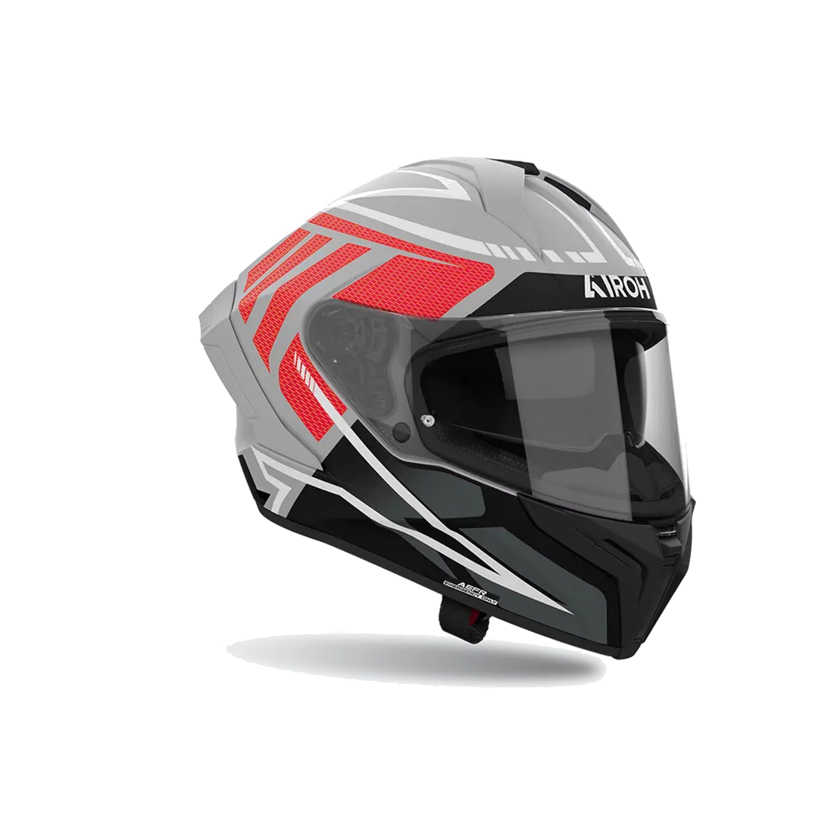 Airoh Matryx Rider Grigio/Rosso/Nero Opaco MXR55, casco integrale, vista di tre quarti dal lato destro