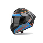 Airoh Matryx Rider Nero/Azzurro/Arancio Opaco MXR19, casco integrale, vista di tre quarti dal lato sinistro