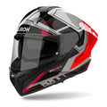 Airoh Matryx Rocket Rosso Fluo Lucido (MXRK55), casco integrale visto di tre quarti dal lato sinistro, grafica nera e grigia con inserti rosso fluo, lucida