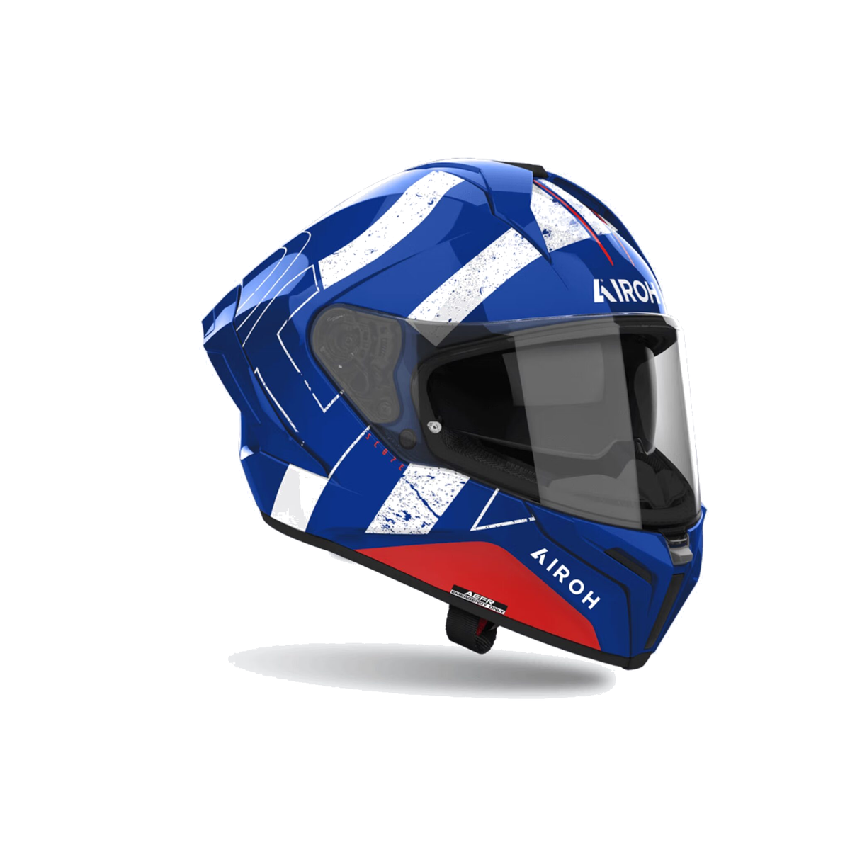 Airoh Matryx Scope Blu/Rosso/Bianco Lucido MXS55, casco integrale, vista di tre quarti dal lato destro