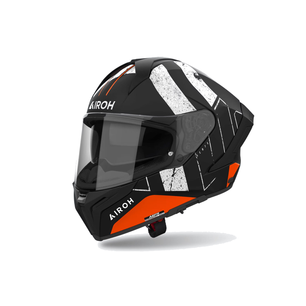 Airoh Matryx Scope Nero/Arancio Opaco MXS32, casco integrale, vista di tre quarti dal lato sinistro