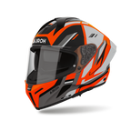 Airoh Matryx Sentry Arancio Opaco (MXSY32), casco integrale visto di tre quarti dal lato sinistro, grafica arancio fluo, grigio chiaro e nera, opaca