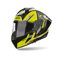 Airoh Matryx Sentry Giallo Lucido (MXSY31), casco integrale visto di tre quarti dal lato sinistro, grafica giallo fluo, nera e grigia, lucida