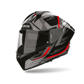 Airoh Matryx Starburst Nero/Rosso Lucido (MXSB17), casco integrale visto di tre quarti dal lato sinistro, grafica nera e grigia con dettagli rossi, lucida