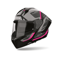 Airoh Matryx Starburst Rosa Opaco (MXSB54), casco integrale visto di tre quarti dal lato sinistro, grafica grigia e nera con dettagli rosa, opaca