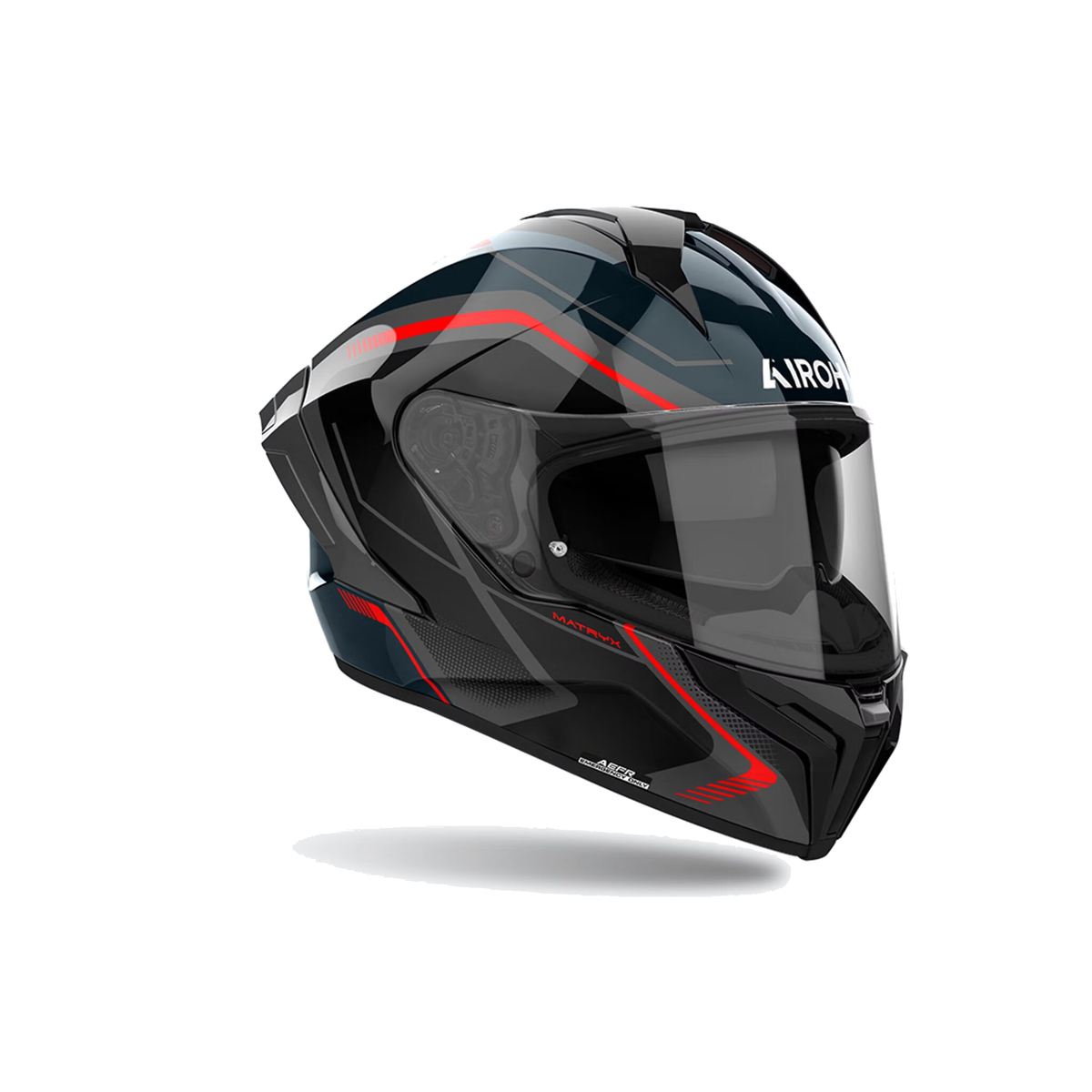 Airoh Matryx Wide Nero/Rosso Lucido MXW55, casco integrale, vista di tre quarti dal lato destro