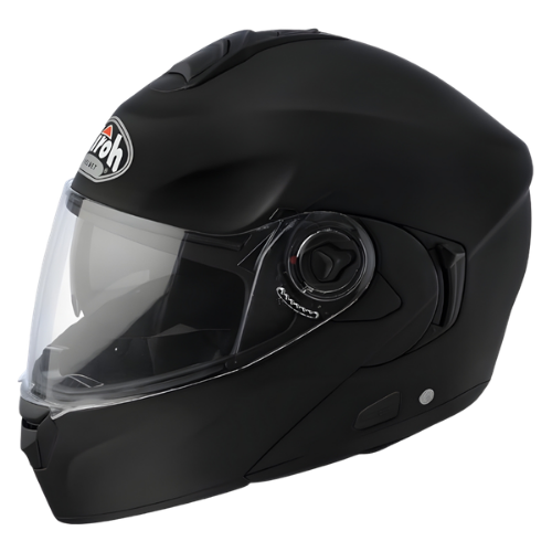 Casco modulare Airoh Rides nero opaco, vista di tre quarti anteriore sinistra