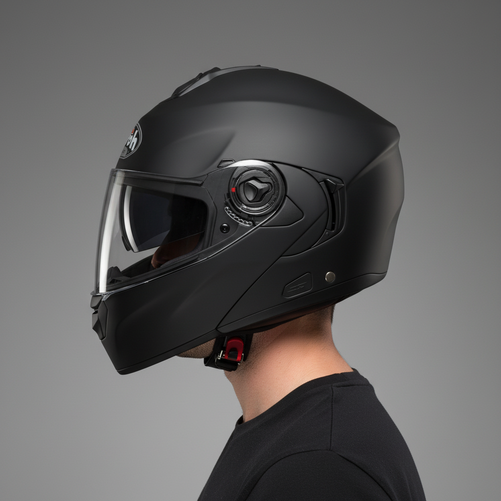 Casco modulare Airoh Rides nero opaco in tre quarti, mentoniera e visiera chiuse