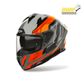 Airoh Spark 2 Blade Arancio Fluo Lucido (SP2B32), casco integrale visto di tre quarti anteriore, con badge 5 stelle SHARP