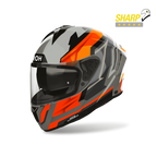 Airoh Spark 2 Blade Arancio Fluo Lucido (SP2B32), casco integrale visto di tre quarti anteriore, con badge 5 stelle SHARP