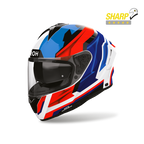 Airoh Spark 2 Blade Blu/Rosso Lucido (SP2B18), casco integrale visto di tre quarti anteriore, con badge 5 stelle SHARP