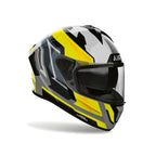 Airoh Spark 2 Blade Giallo Lucido visto di tre quarti dal lato opposto, grafica grigio, nero e giallo e visiera chiusa