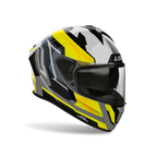 Airoh Spark 2 Blade Giallo Lucido visto di tre quarti dal lato opposto, grafica grigio, nero e giallo e visiera chiusa