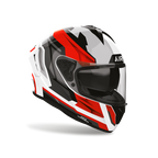 Airoh Spark 2 Blade Rosso Lucido visto di tre quarti dal lato opposto, grafica bianco, nero e rosso e visiera chiusa