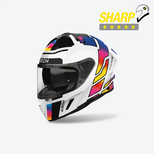 Casco integrale Airoh Spark 2 Lively bianco multicolore, vista tre quarti anteriore sinistra