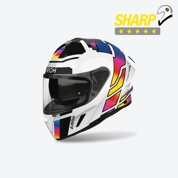 Casco integrale Airoh Spark 2 Lively bianco multicolore, vista tre quarti anteriore sinistra