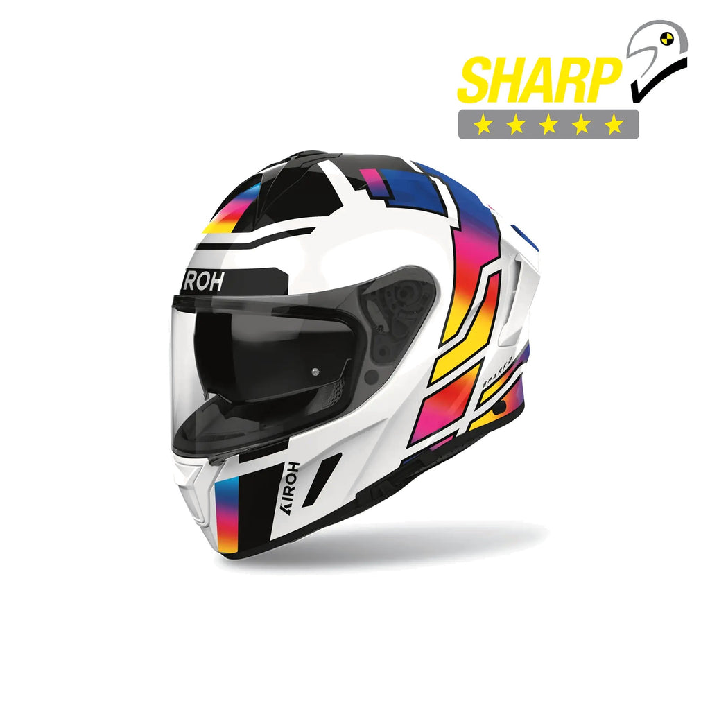 Casco integrale Airoh Spark 2 Lively bianco multicolore, vista tre quarti anteriore sinistra