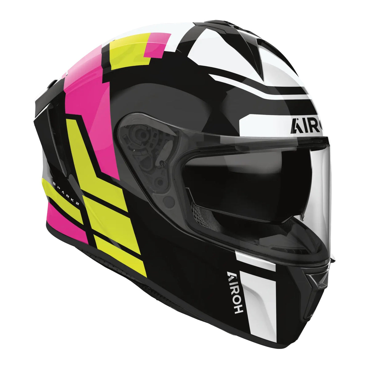 Airoh Spark 2 Lively nero fucsia giallo SP2L33, visto di tre quarti dal lato opposto