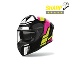 Casco integrale Airoh Spark 2 Lively SP2L33 nero, fucsia e giallo, vista di tre quarti anteriore