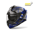 Airoh Spark 2 Luma Blu Lucido (SP2L18), casco integrale visto di tre quarti anteriore, con badge 5 stelle SHARP
