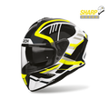 Airoh Spark 2 Luma Giallo Lucido (SP2L31), casco integrale visto di tre quarti anteriore, con badge 5 stelle SHARP