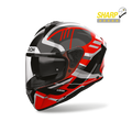 Airoh Spark 2 Luma Rosso Lucido (SP2L55), casco integrale visto di tre quarti anteriore, con badge 5 stelle SHARP