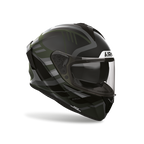 Airoh Spark 2 Luma Verde Militare Opaco visto di tre quarti dal lato opposto, grafica verde militare e nero opaca, visiera chiusa