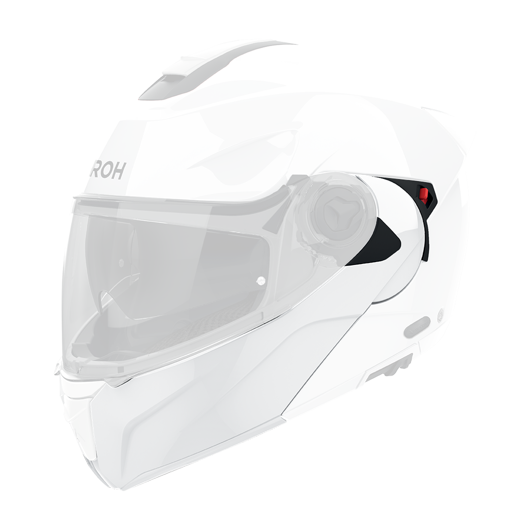 Mentoniera Bianco Lucido originale Airoh SPEC14M per casco Specktre, mostrata su un casco in trasparenza, foto ufficiale del ricambio