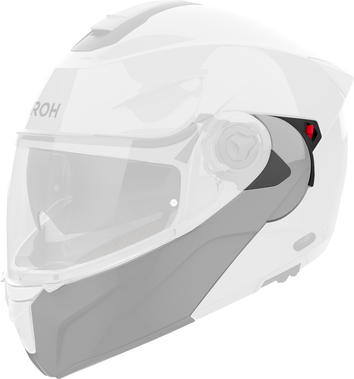 Mentoniera Grigio Cemento Lucido originale Airoh SPEC98M per casco Specktre, mostrata su un casco in trasparenza, foto ufficiale del ricambio