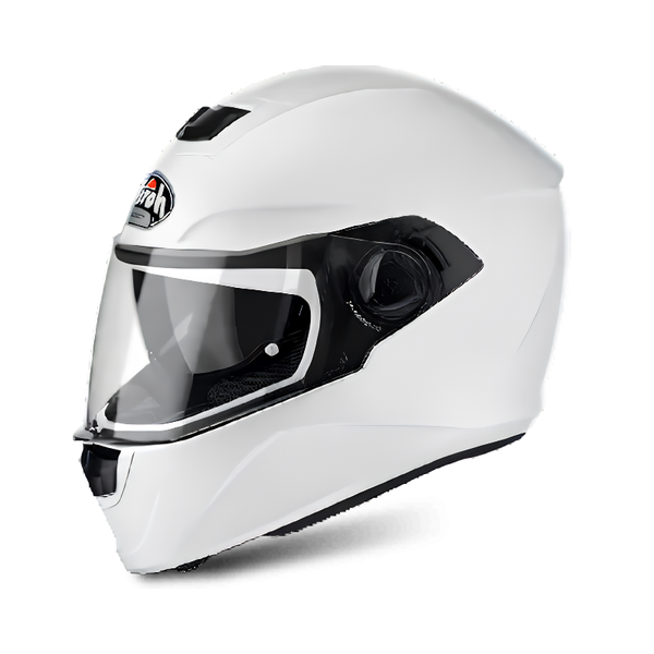Airoh Storm ST14XXL casco integrale bianco lucido, vista tre quarti anteriore con visiera chiara e visierino parasole