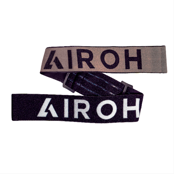 Cinghia elastica Airoh SXR130 nera con scritta AIROH bianca e tratto terminale grigio, fibbia scorrevole, per maschera Blast XR1