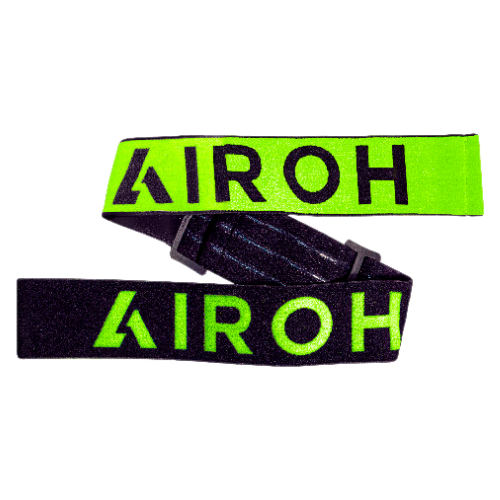 Cinghia elastica Airoh SXR131 nera con scritta AIROH giallo fluo e tratto terminale giallo fluo con scritta nera, ricambio originale per maschera Blast XR1