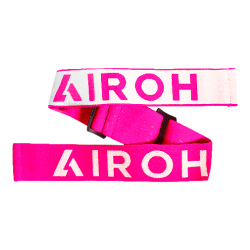 Cinghia elastica Airoh SXR154 rosa con scritta AIROH bianca e tratto terminale bianco con scritta rosa, ricambio originale per maschera Blast XR1