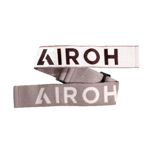 Cinghia elastica Airoh SXR181 grigio chiaro con scritta AIROH bianca e tratto terminale bianco con scritta scura, ricambio originale per maschera Blast XR1