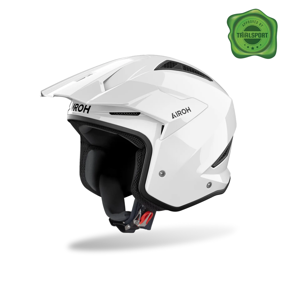 Airoh TRR II Color bianco lucido, casco jet da trial con frontino visto di tre quarti