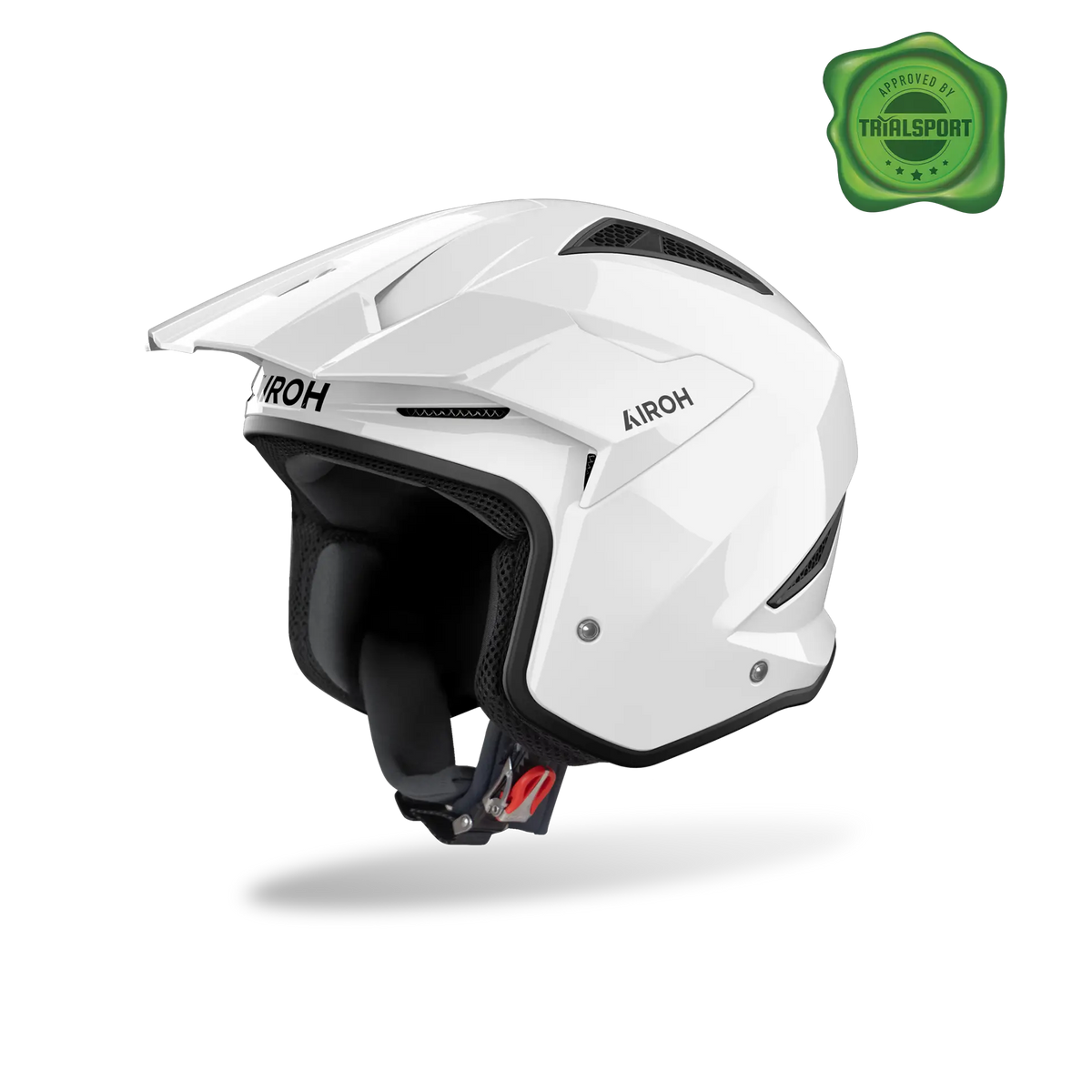 Airoh TRR II Color bianco lucido, casco jet da trial con frontino visto di tre quarti