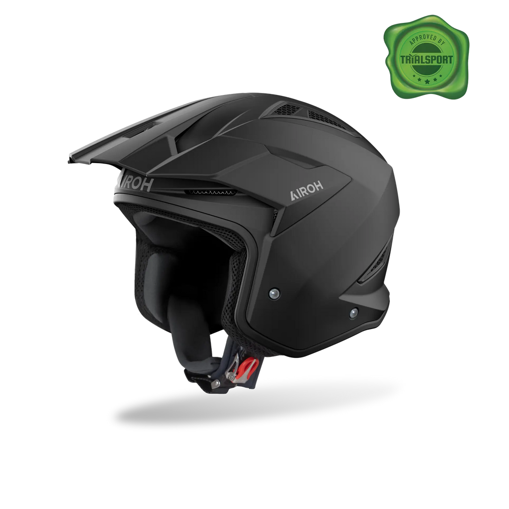 Airoh TRR II Color nero opaco, casco jet da trial con frontino visto di tre quarti