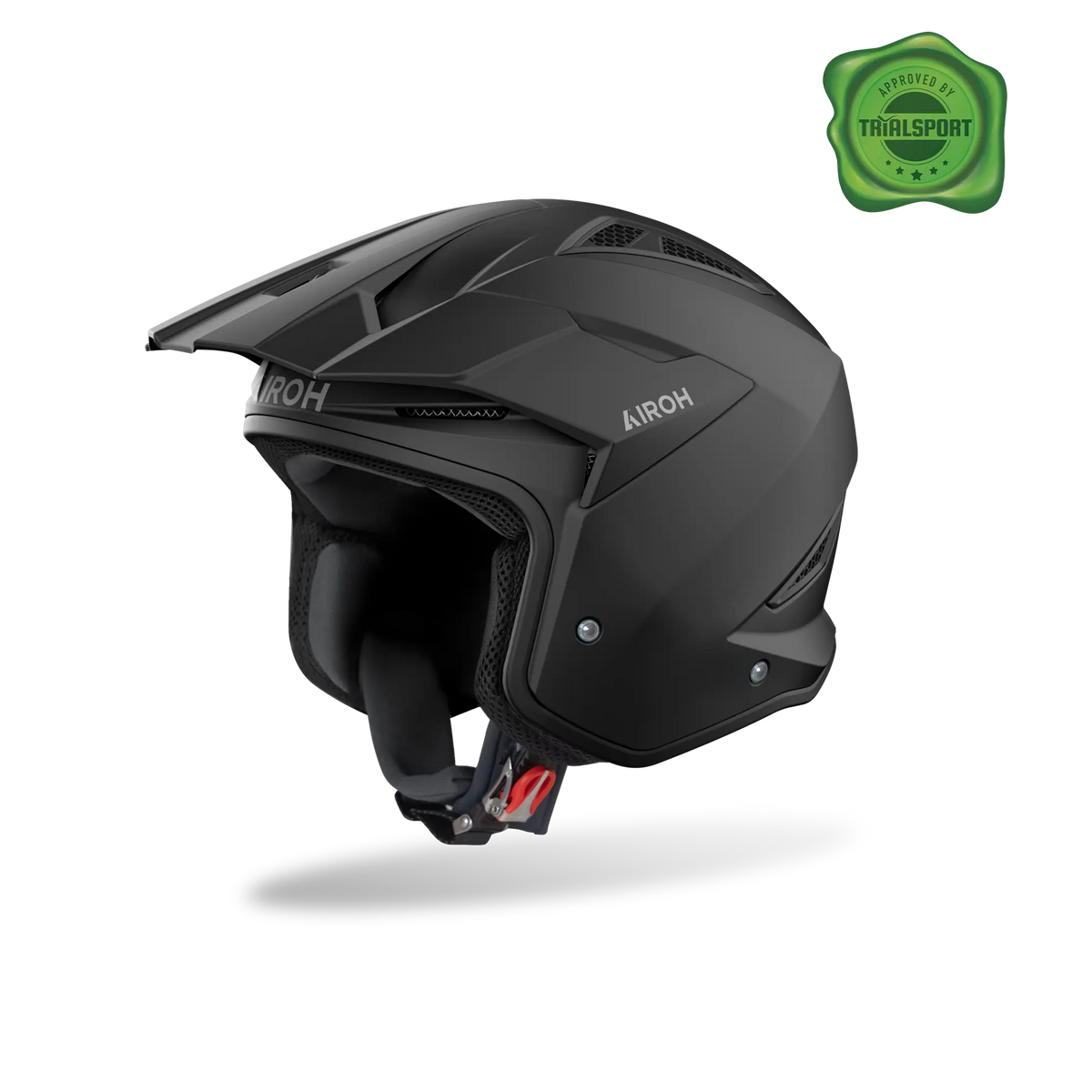 Airoh TRR II Color nero opaco, casco jet da trial con frontino visto di tre quarti