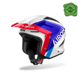 Airoh TRR II Hunt blu e rosso lucido, casco jet da trial con frontino visto di tre quarti