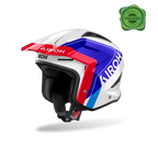 Airoh TRR II Hunt blu e rosso lucido, casco jet da trial con frontino visto di tre quarti